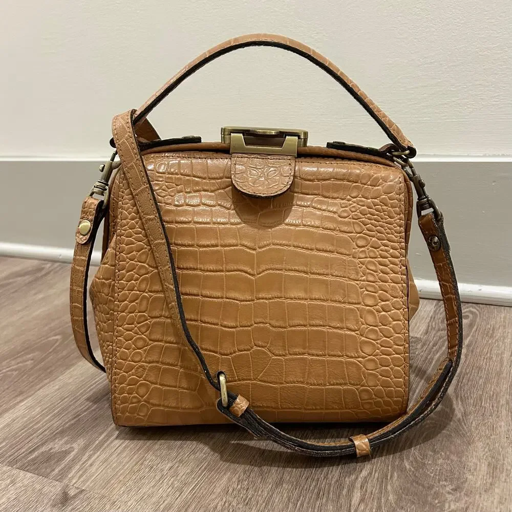 Patricia‎ Nash Nela Croc Embossed Leather Satchel Biscuit Top Handle Crossbody